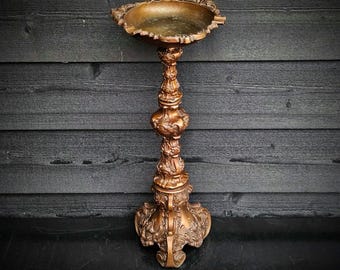 Antique  ashtray on stand baroque style, Gold bronze ashtray with tall pedestal, Antique bird feeder on stand, Restaurant entrance ashtray