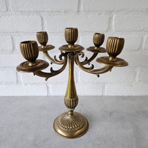 Vintage brass candle stick holder, Gold candelabra brass 5 candles, fireplace candelabra Christmas, brass anniversary gift, Halloween decor