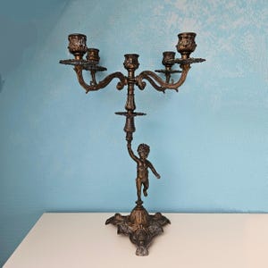 Cherub candelabra bronze for 5 candles, putti angel candle holder, fireplace candelabra, Christmas gift new home