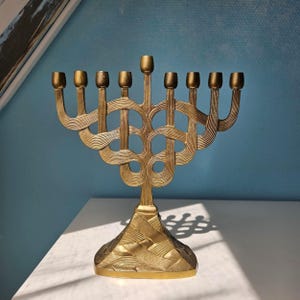 Gold brass Jewish candelabra 9 candles, Modern Jewish Candle Holder design
