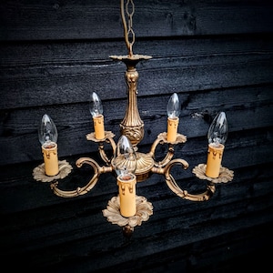 Vintage bronzen kroonluchter 5 armen, klassieke kroonluchterverlichting eetkamer
