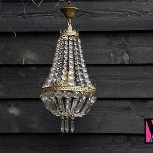 French Empire Montgolfier crystals chandelier, brass and glass crystals, Crystal Ceiling Light, Air ballon chandelier