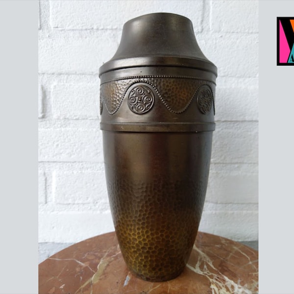 Vase Art déco, vase en laiton, vase en laiton vintage, vase en laiton antique, vase en laiton martelé avec patine pour fleurs séchées ou artificielles