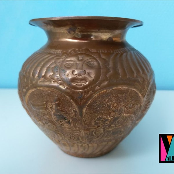 Vintage Persian embossed copper vase