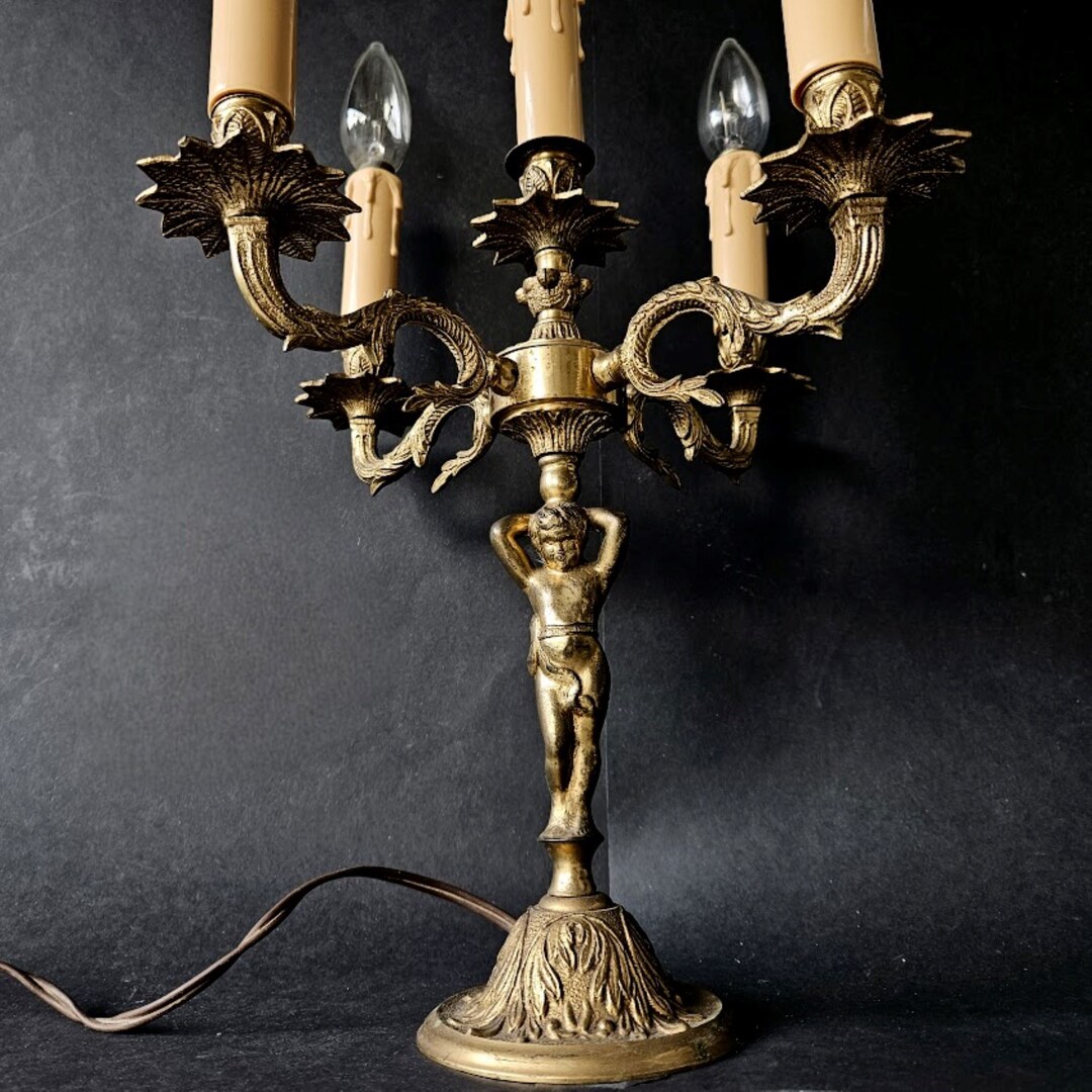 Antique Gold Candelabra Electric Lamp Gilded Bronze Electric Etsy