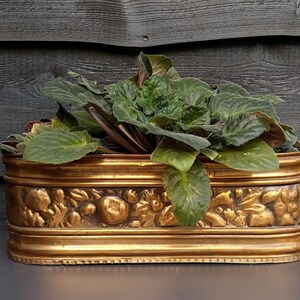 Large long planter made from embossed copper with fruits decor, Jardiniere copper, Window sill planter, Gift for plant lover