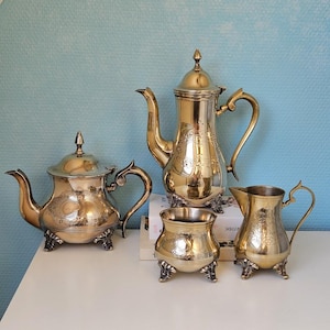 Juego de té y café antiguo bañado en plata, accesorio para fiestas de té, regalo para amantes del té y el café, accesorios antiguos, cafetera vintage