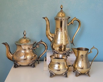 Juego de té y café antiguo bañado en plata, accesorio para fiestas de té, regalo para amantes del té y el café, accesorios antiguos, cafetera vintage