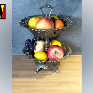 Serviertablett, Vintage Messing zweischichtig Obstschale, Dekorativer Obstkorb, Mittelstück Tisch, Home Decor