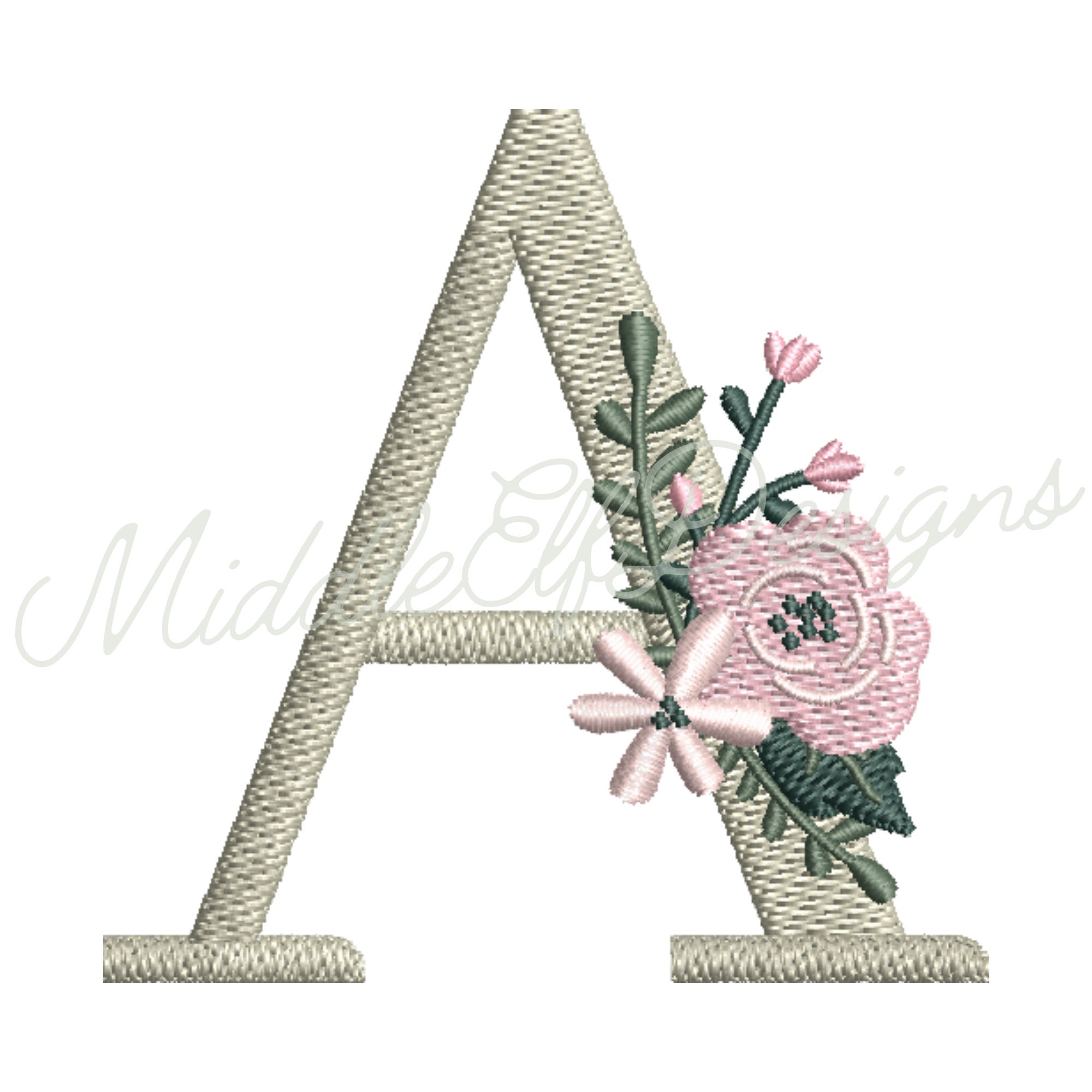 Alphabet a letter floral flower machine embroidery pink green  etsy Alphabet a letter floral flower machine embroidery pink green  etsy