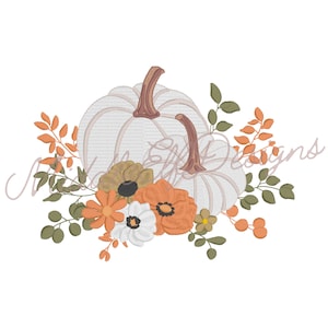 White Floral Pumpkin Machine Embroidery, Floral Flower Monogram Frame Design Instant Digital Download, Designer Monogram 4X4 5X7