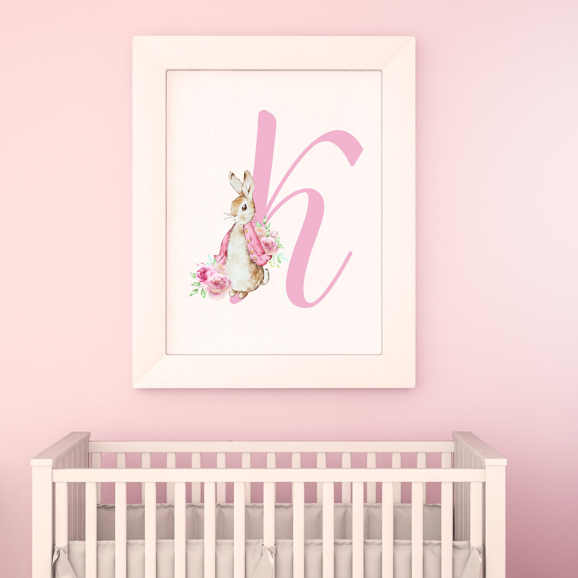 Watercolor Floral Pink Bunny Rabbit Alphabet, PNG Monogram Digital ...