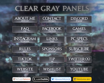 Twitch Panels | Final Fantasy XIV panels | Gray Themed panels | FFXIV twitch panels | 26 twitch panels