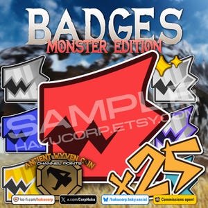 Badges Monster Hunter Wilds | Icônes de fidélité numériques pour Twitch, YouTube et Discord | Récompenses pour streamers et badges d'abonnement personnalisés