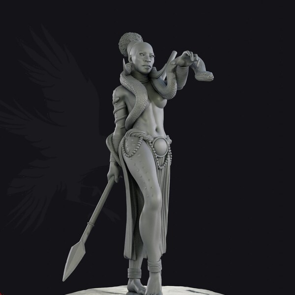 Akosena • African Woman Soothsayer • 3D Printed Fantasy Miniature • D&D / Pathfinder