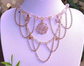 Solana ~ Perlen Collier / Choker Halskette mit funkelnden Sternen ~ Celestial Fairycore Princesscore