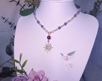 Espeon ~ von Pokémon/ Eeveelutions inspirierte Perlen Halskette ~ Schmuck für Pokémon Fans ~ Anime Manga Fairycore Stil