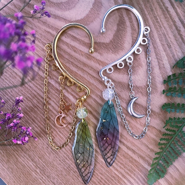 Moon Fairy Earcuff ~ Fairy Wings Moons ~ Ear Cuffs Earcrawler Earwrap ~ Fairycore Whimsygoth Fairygoth Fairy Jewelry Elven Ear Jewelry