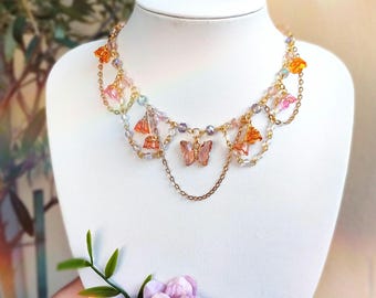 Averiel ~ Schmetterling Collier~ Blumen Choker Halskette ~ Schmuck für den Frühling~ Fairycore Fairy Outfit Princesscore Fantasy Outfit