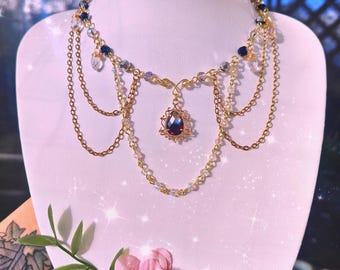 Apollonia ~ Perlen Collier / Choker Halskette mit funkelnden Glastropfen ~ Celestial Fairycore Princesscore Gothic Dark Fairy Cosplay