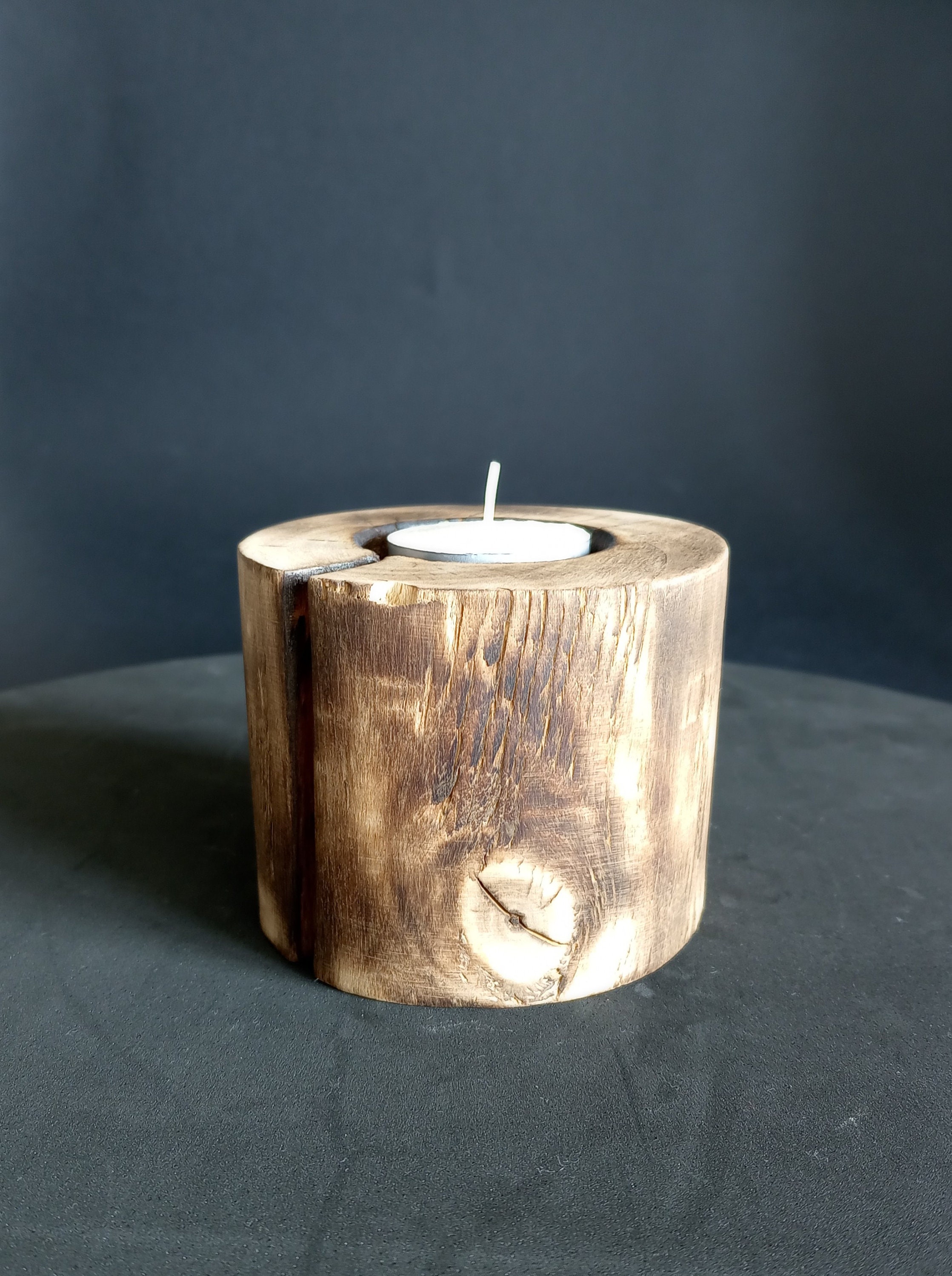 Soporte de vela artesanal único / acabado de madera quemada / | Etsy