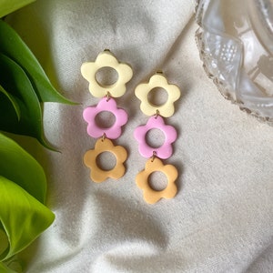Oversized Flower Dangle Earrings - Polymer Clay Earrings - Flower Earrings - Hypoallergenic - Colorful Earrings - Bright - Summer Earrings