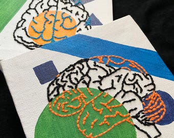 Brain Embroidered Over Geometric Shapes