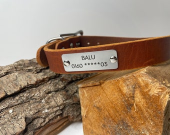Dog collar with personalized dog tag, adjustable collar, leather collar