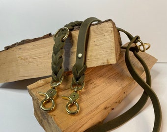 Leather leash "Piet", 15 mm wide, 2 m long, 3-way adjustable, grease leather, adjustable leash