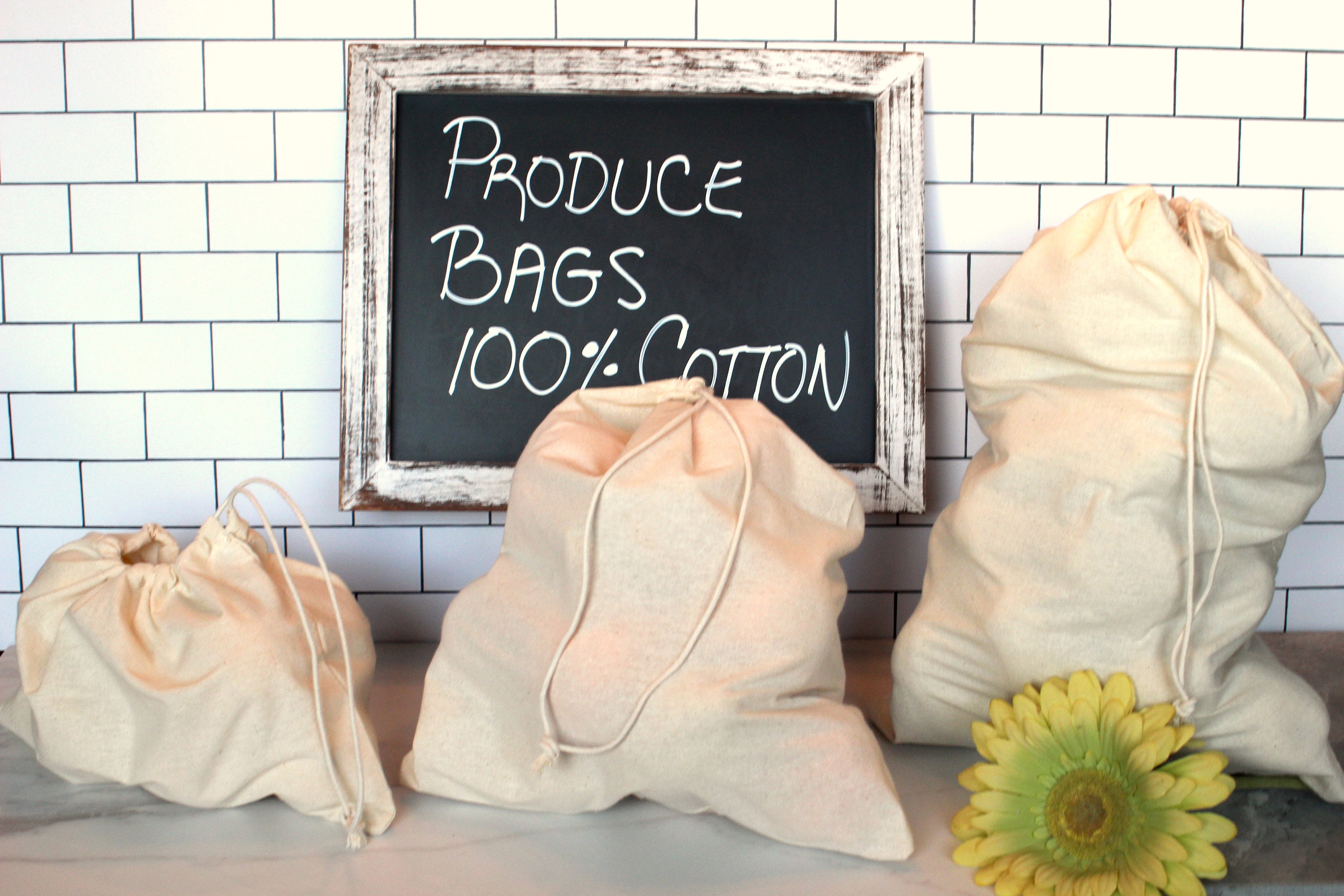 Reusable Cotton Produce Bags Set Of 11 - 9 Mesh Bags + 1 Muslin Bag + 1 Beeswax Wrap, Eco-Friendly Grocery Shopping & Storage Bags