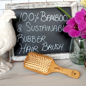 Spazzola per capelli a denti dritti / Bambù e gomma naturale / Gomma naturale sostenibile / Setole e base in bambù autentico / Spazzola biodegradabile