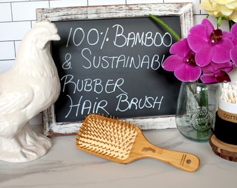 Straight Tooth Hair Brush /  Bamboo & Natural Rubber / Sustainable Natural Rubber / Authentic Bamboo Bristles and Base / Biodegradable Brush