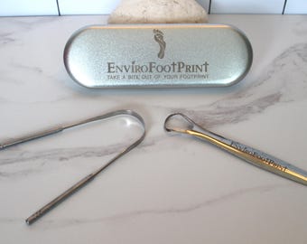 Stainless Steel Tongue Scraper | Set of 2 | Two Hand Wide Grip Tongue Cleaner | One Hand Precise Tongue Cleaner | Perfect Pairing Hygiene