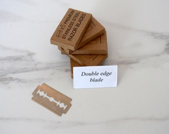 両刃安全カミソリの替刃｜安全カミソリの替刃｜プレミアムステンレススチール製替刃＋100％堆肥化可能なパッケージ｜ゼロウェイストシェービング