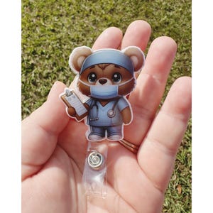 Bear Badge Reel, Bear Bange Holder, Retractable ID Badge Reel Nurse,Pediatric Badge Reel, ER Nurse Badge Reel, Nurse Badge Reel, Nurse Gif