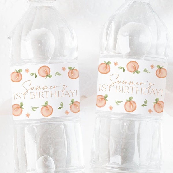 Peaches Water Bottle Label, Sweet as a Peach 1st Birthday Water Label, Printable Water Bottle Label, Water Label Sticker, 1st Birthday, BD16