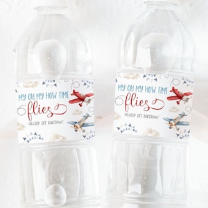 Airplane Water Bottle Label, Time Flies Birthday Water Label, Printable Water Bottle Label, Airplane Water Label Sticker, 1st Birthday, BD93