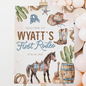 First Rodeo 1st Birthday Welcome Sign, Rodeo Birthday Welcome Sign, Blue Western 1st Birthday Sign, Cowboy 1st Birthday Welcome Sign, BD73
