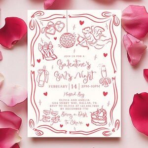 Valentines Girls Night Party Invitation, Galentine&#39;s Girls Night, Girls Valentines Party, Holiday Party Invite, Editable Invitation, VL02