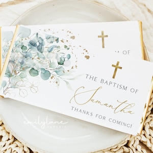 Chocolate Bar Wrapper Template, Printable Candy Bar Wrapper, Baptism Candy Bar Wrapper, Christening Favors, Greenery Gold Chocolate, BT1