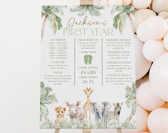 Wild One 1st Birthday Milestone Sign, 1st Year Milestone Board, Baby First Birthday Milestone Sign, Safari Animals Milestone Poster, BD107