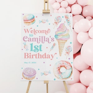 Sweet One 1st Birthday Welcome Sign, Pastel Candy Birthday Welcome Sign, 1st Birthday Sign, Pastel 1st Birthday, Candy Welcome Sign, BD87