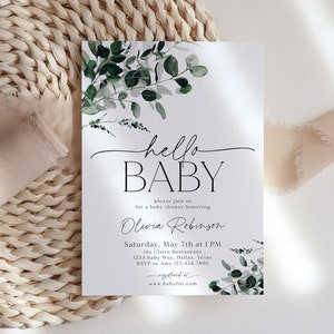 Greenery Baby Shower Invitation, Baby Shower Invite, Botanical Baby Shower Invite, Gender Neutral, Editable Baby Shower Template, BBS34 image 1