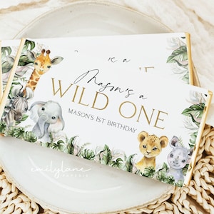 Wild One Chocolate Bar Wrapper, Candy Bar Wrapper Template, 1st Birthday Candy Bar Wrapper, Birthday Favors, Safari Birthday, BD05