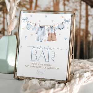 Blue Momosa Bar Sign, Baby Shower Mimosa Bar Sign, Baby Shower Momosa Sign, Printable Instant Download, Boy Clothesline Baby Shower, BBS119