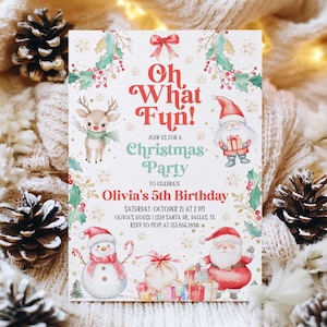 Invito festa di compleanno di Natale, invito compleanno di Natale, festa di Natale per bambini, invito Oh What Fun, invito modificabile, CP19