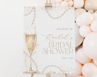 Bridal Shower Welcome Sign Template, Pearls and Prosecco Bridal Shower Welcome Poster, Pearl Necklace Welcome Sign, Printable Sign, BS57