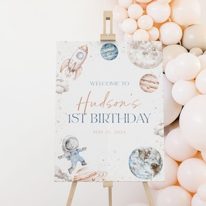 Erste Reise um die Sonne 1. Geburtstag Willkommensschild, Weltraum-Geburtstags-Willkommensschild, 1. Geburtstagsschild, 1. Geburtstag, Weltraum-Willkommensschild, BD89
