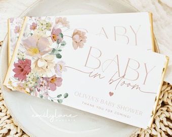 Baby in Bloom Chocolate Bar Wrapper, Floral Candy Bar Wrapper Template, Girl Baby Shower Candy Bar Wrapper, Girl Baby Shower Favors, BBS29