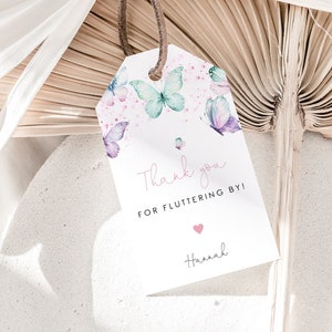 Etiqueta de favor de cumpleaños de mariposa, etiqueta de agradecimiento de mariposa, etiqueta de favor de cumpleaños, etiqueta de favor editable, etiqueta de regalo imprimible, cumpleaños de mariposa, BF1